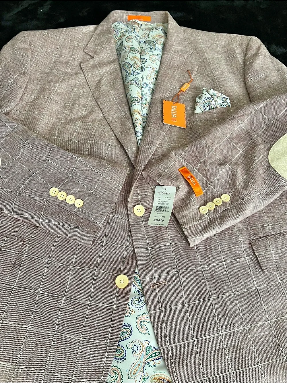TALLIA Rosy Pink Plaid Sport Coat with light Cream Elbow Patches - Picture 4 of 13
